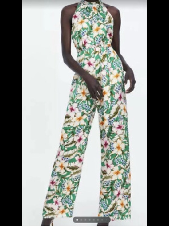 Zara Pants - Zara Green Floral Halter Wide-Leg Jumpsuit